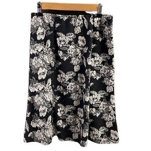Joe B Womens Black Cream Floral Knee Length Elastic Waist A-Line Skirt Size M